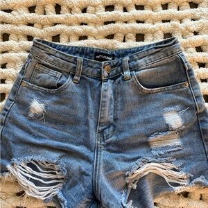 PrettyLittleThing Blue Distressed Jean Shorts
